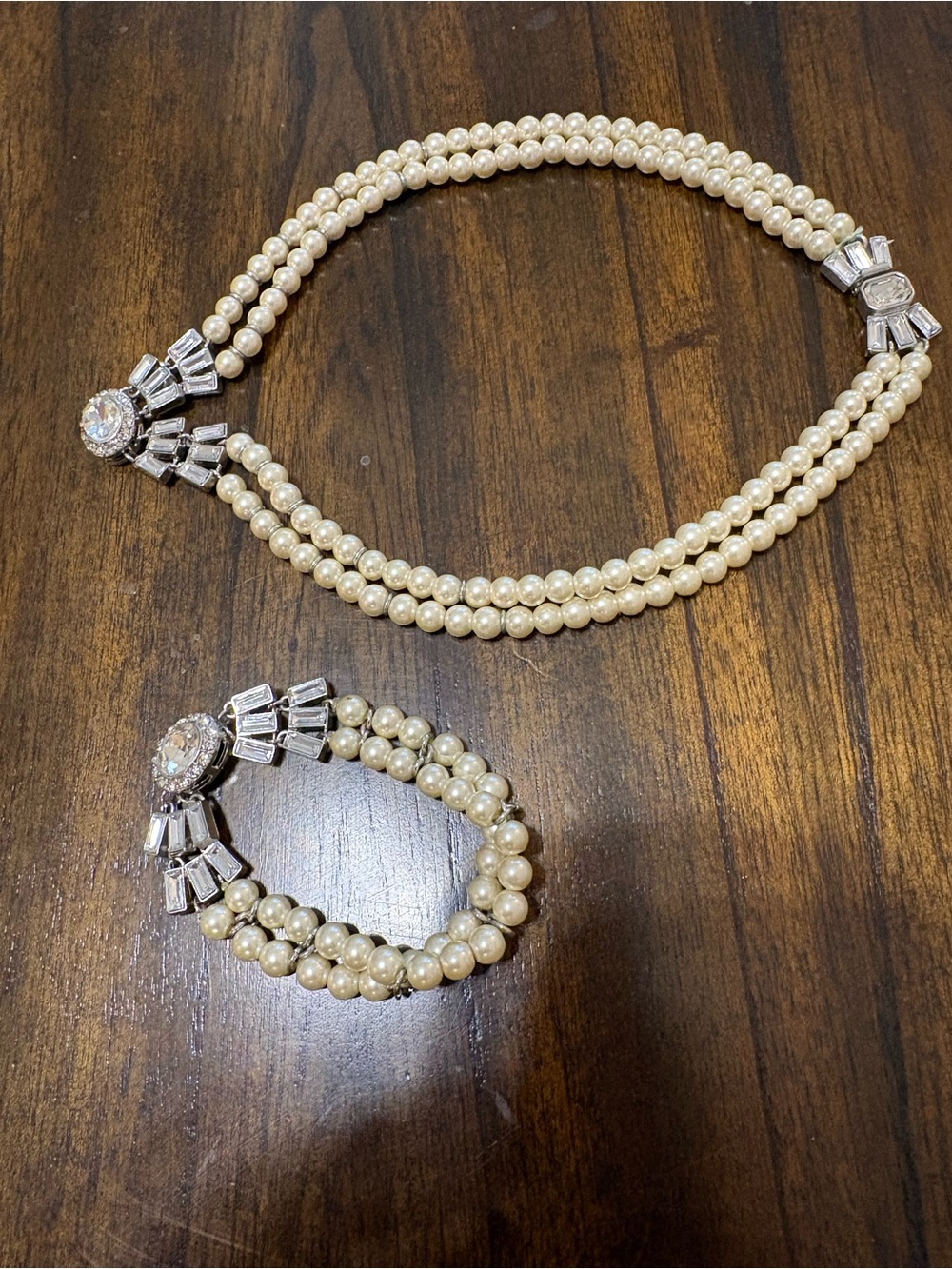 Banana Republic Pearl Necklace and Bracelet Set with Crystal Accents - Ivory